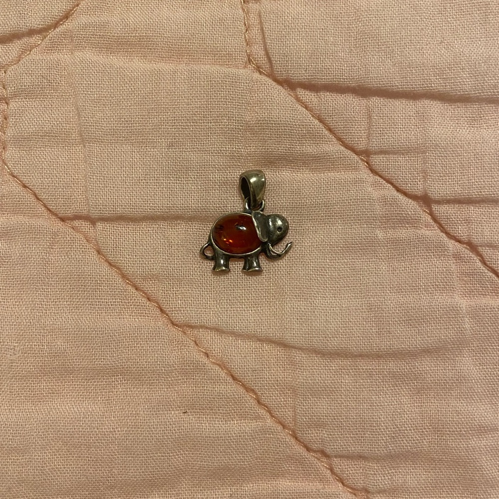 Sterling Elephant Pendant with amber